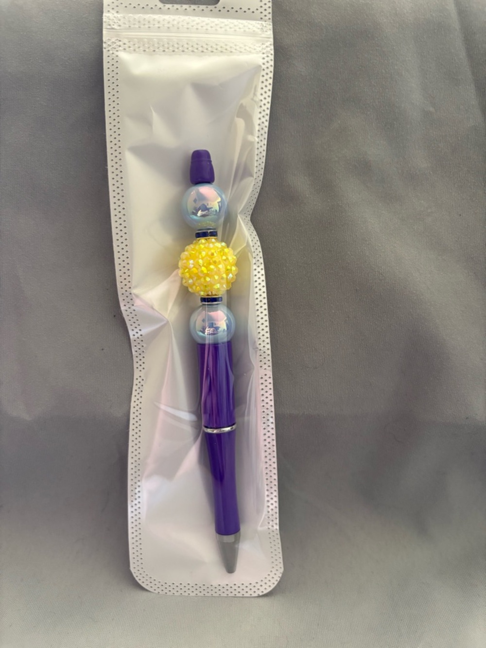 Purple Beaded Decorative Ballpoint Pen with Yellow Accent